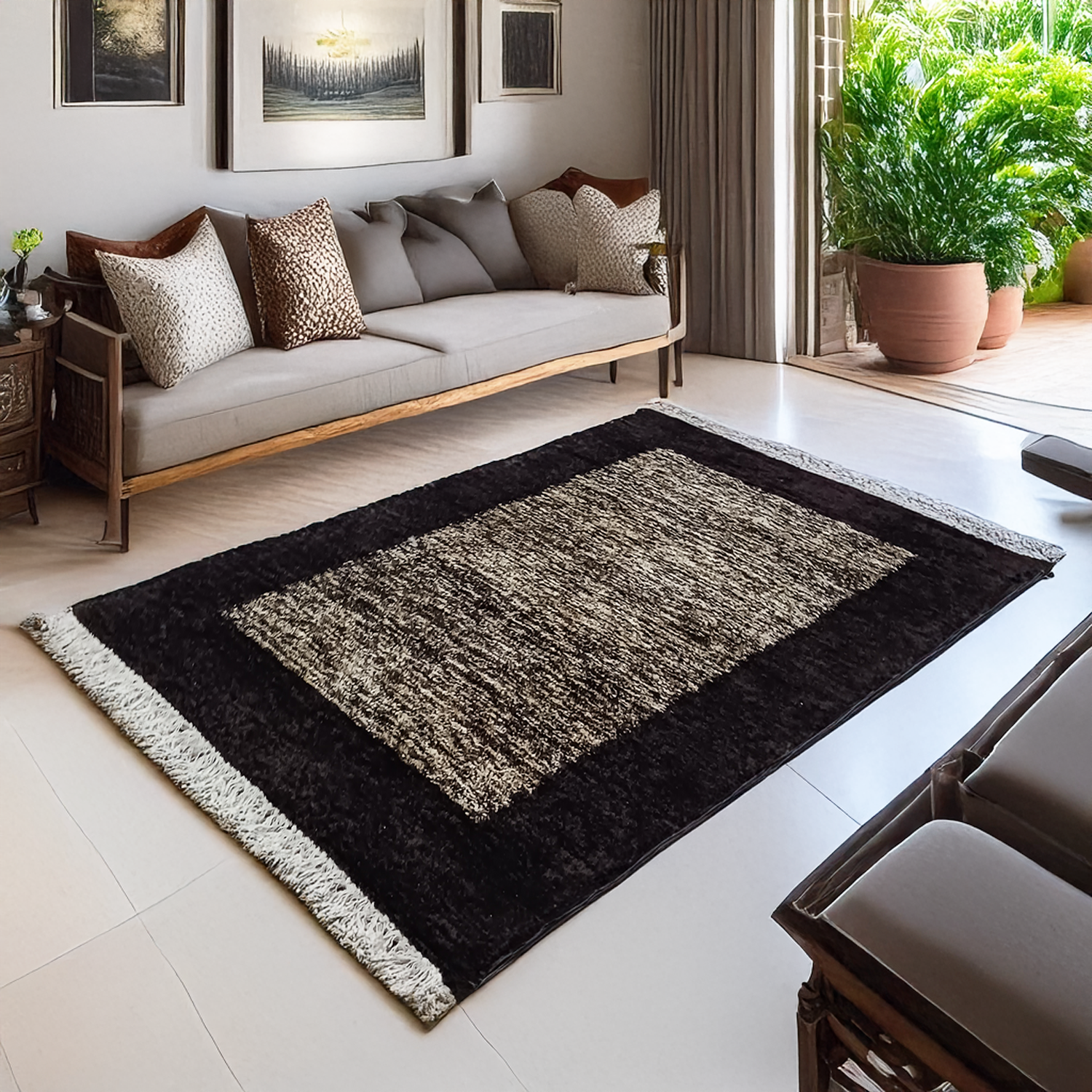 Avioni Carpet Silk Neo Collection- Luxury Modern Border Tiedye Design – Brown