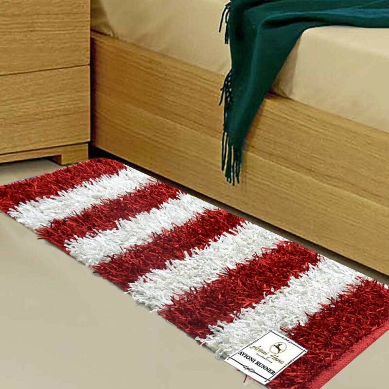 Diwali Special Pooja Mat/ Bed Side Runner /Shaggy Rugs (56 cm X 140 cm) Red And White By Avioni