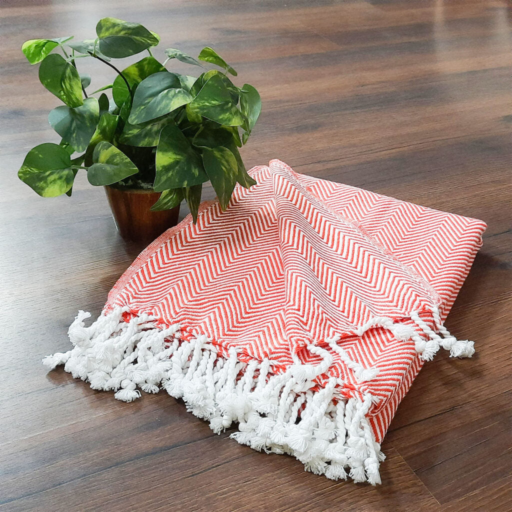 Avioni Premium 100% Cotton Sofa Throws/Blankets-Orange-120cm x 150cm