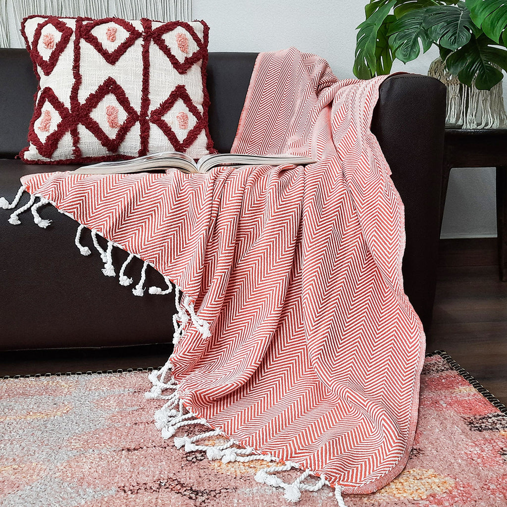 Avioni Premium 100% Cotton Sofa Throws/Blankets-Orange-120cm x 150cm