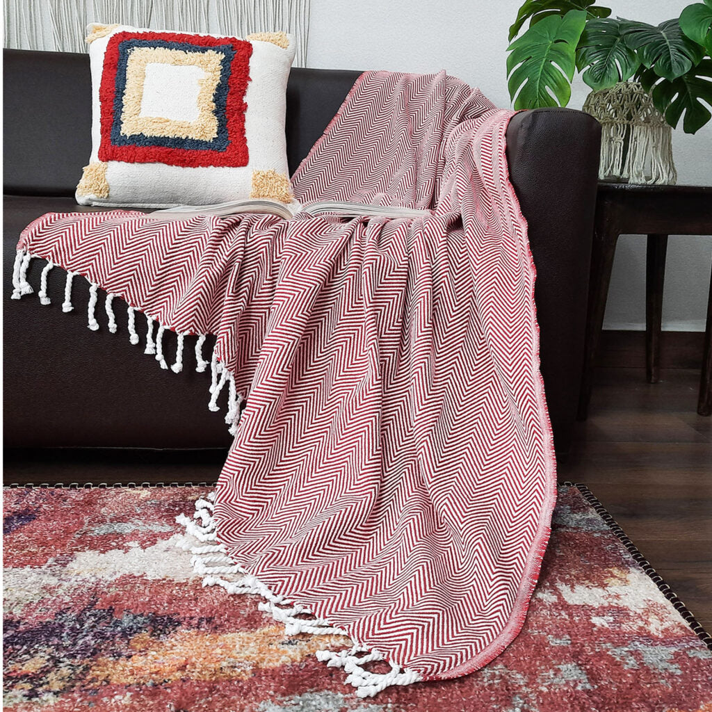 Cotton Sofa Throws Blankets Red
