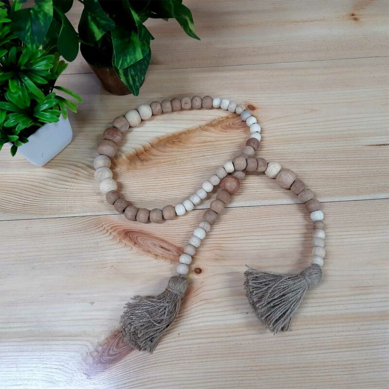 Avioni Home- Hand Made Garland With Wooden Beads With Jute Fringes -44 Inches (112 cms)