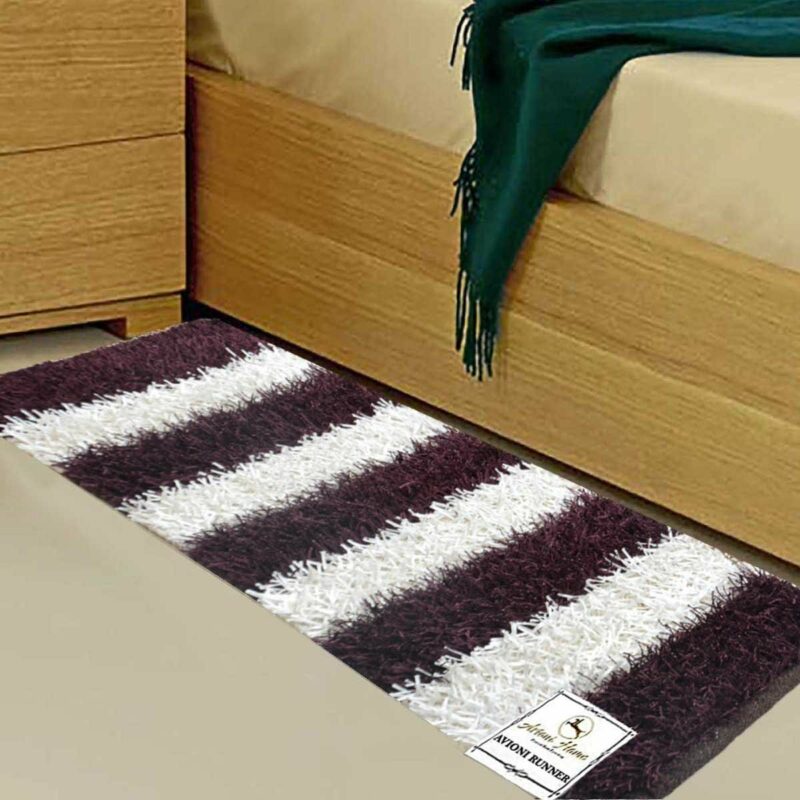 Avioni Handloom White & Wine Color Plain Solid Premium Bedside Carpet (55cm x 137cm (~22″ x 55″))