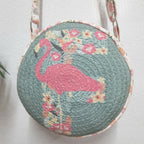Premium Sling Bag for Women, Avioni Fashion Shoulder Bag, Bohemian Style-Flamingo , Braided Sides Round Sling Bag, Perfect For Gifts and Traveling-25 cms Diameter