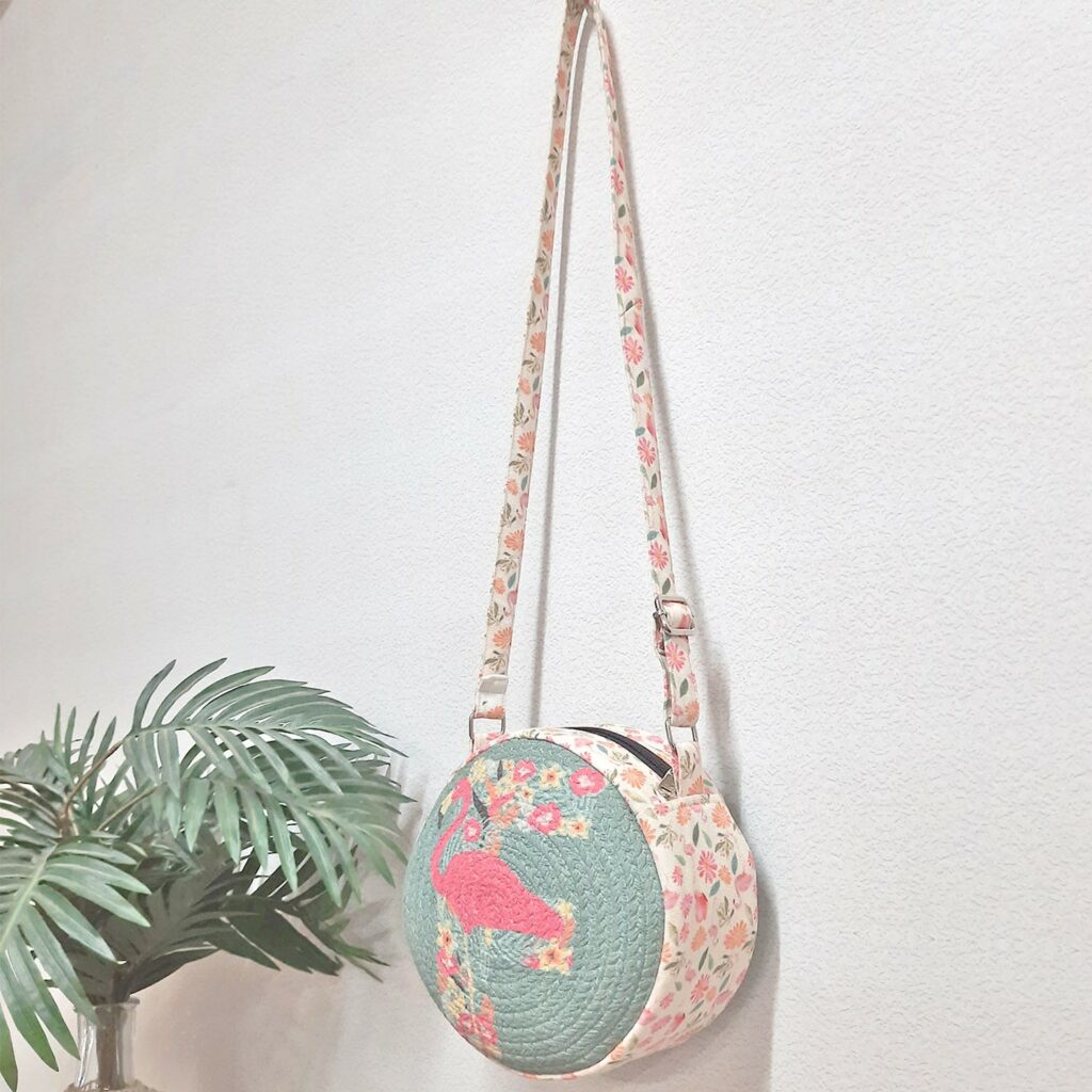 Premium Sling Bag for Women, Avioni Fashion Shoulder Bag, Bohemian Style-Flamingo , Braided Sides Round Sling Bag, Perfect For Gifts and Traveling-25 cms Diameter