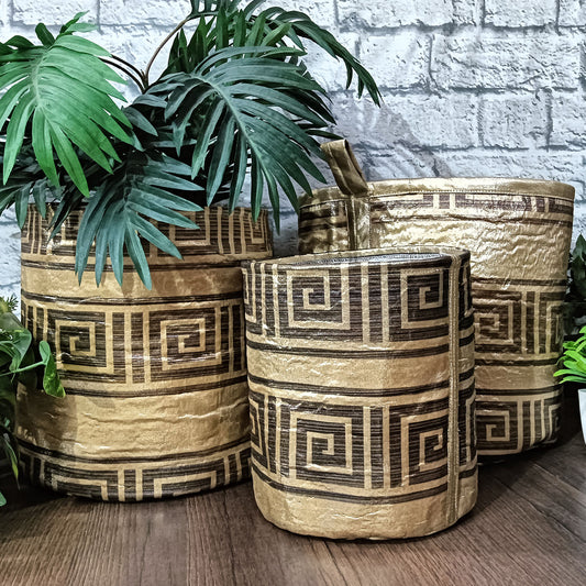 Avioni Home Golden Touch Printed Multipurpose Use Baskets | Canvas Inner for Extra Strength | Set of 3 Baskets
