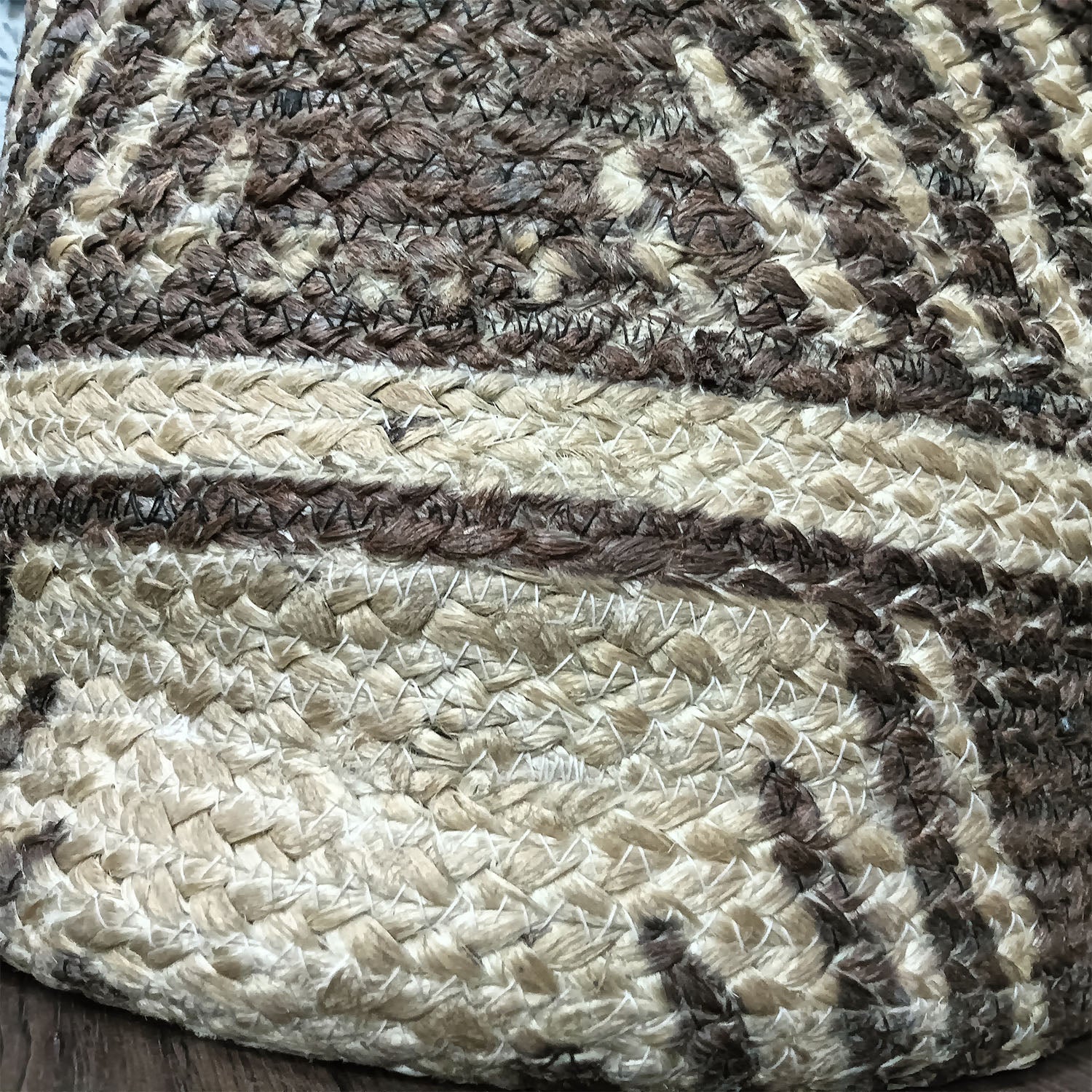 Avioni Home Hand Braided Dark Ethnic Pattern Jute Basket | Designer Leatherette Handles | Canvas Inner for Extra Strength | Size: 28 x30 cms (~11×12 inch)