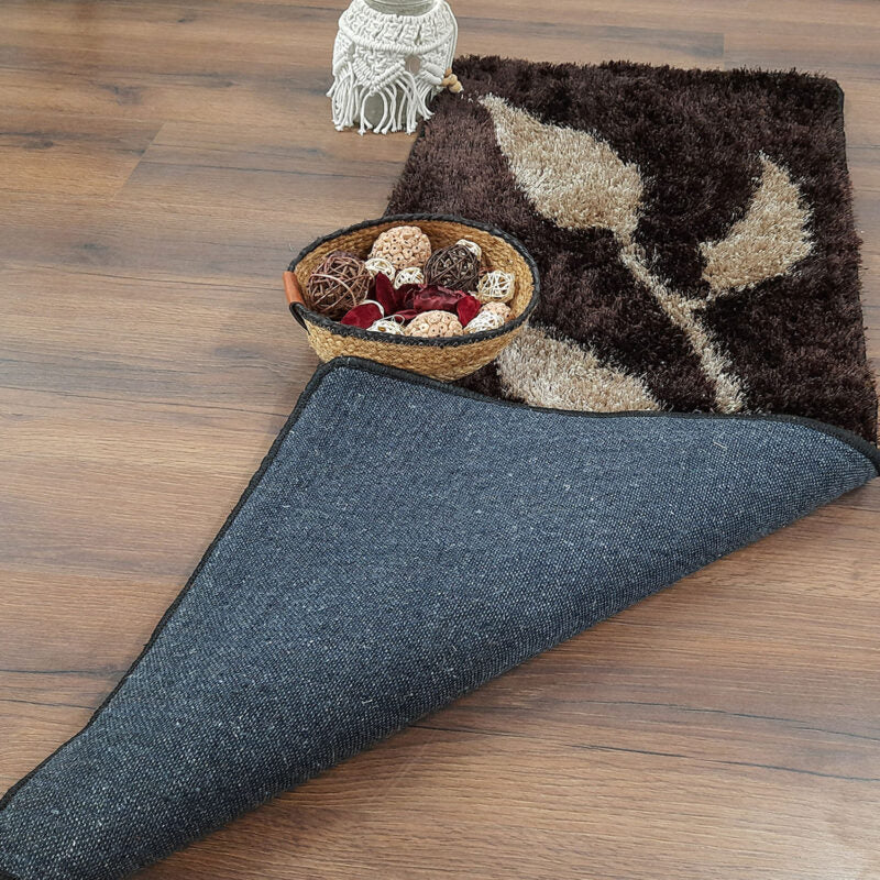 Handloom Shaggy Coffee Leaves Premium Bedside Carpet (55cm x 137cm (~22″ x 55″)) By Avioni