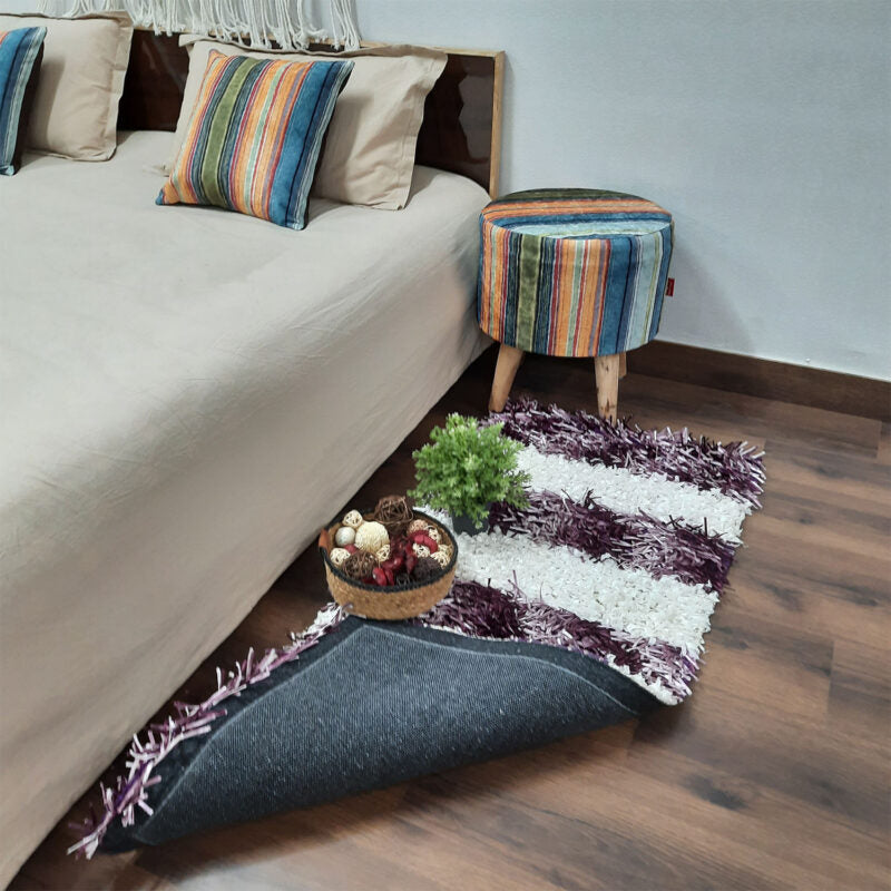 Buy Diwali Special Pooja Mat/ Bed Side Runner /Shaggy Rugs (56 cm x 140 cm) Purple And White By Avioni