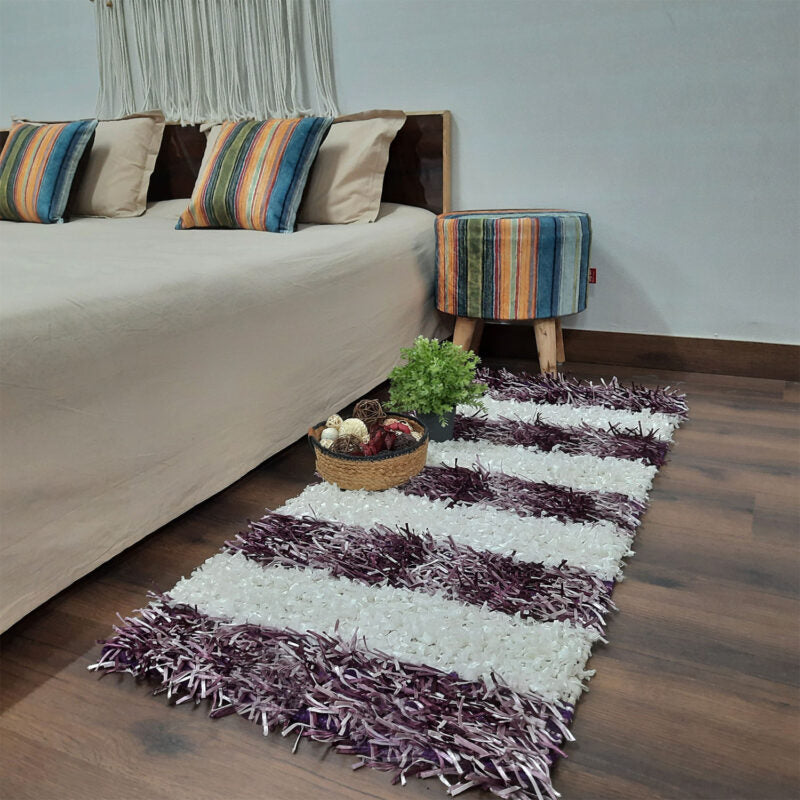 Buy Diwali Special Pooja Mat/ Bed Side Runner /Shaggy Rugs (56 cm x 140 cm) Purple And White By Avioni