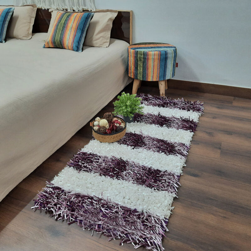 Buy Diwali Special Pooja Mat/ Bed Side Runner /Shaggy Rugs (56 cm x 140 cm) Purple And White By Avioni
