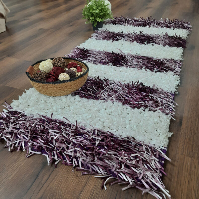 Buy Diwali Special Pooja Mat/ Bed Side Runner /Shaggy Rugs (56 cm x 140 cm) Purple And White By Avioni