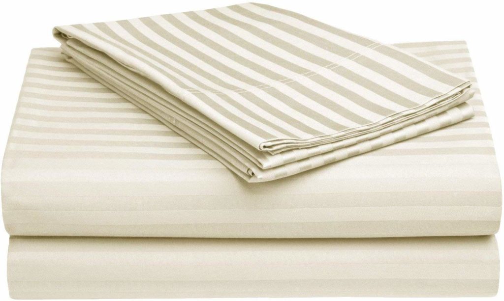 Double Bed Sheet 100% Cotton 200 TC Plain Satin Stripes in Beige Colour in Avioni Packing-225cm x 250cm