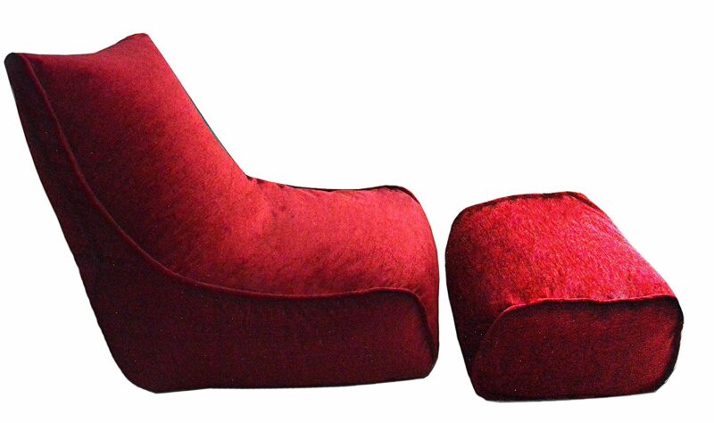 BIGMO Designer Bean Bags Comfy Stylish Chair XXXL With Matchig Foot Rest Without Beans Cotton-Chenille In Dark Red