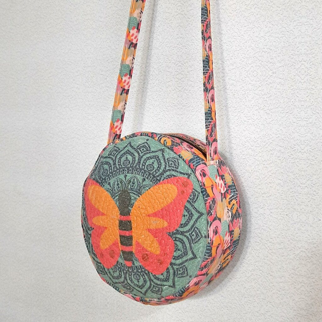 Premium Sling Bag for Women, Avioni Fashion Shoulder Bag, Bohemian Style-Colourful Butterfly , Braided Sides Round Sling Bag, Perfect For Gifts and Traveling-25 cms Diameter