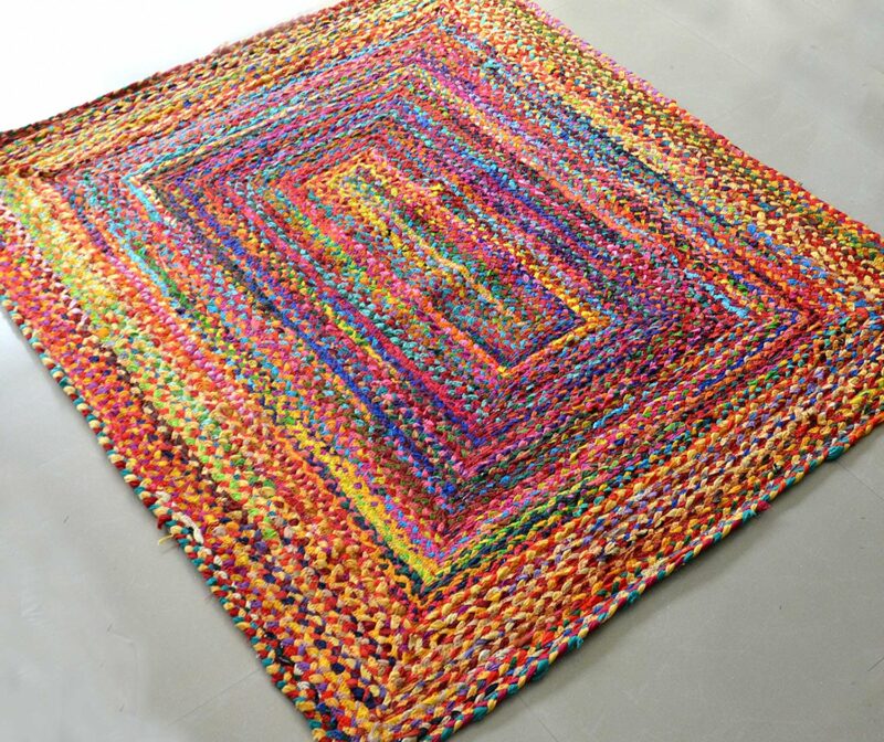 Rag Rugs – Modern Braided Rug in Colorful Cotton Chindi – Contemporary Colorful Design – Reversible – Avioni Premium Eco Collection – Best Seller
