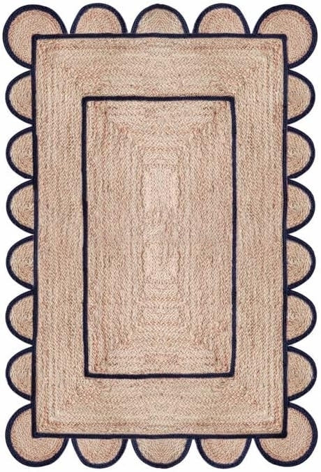 Jute (Natural and Dyed Jute) Handmade Braided Rugs | Natural & Black Scalloped Area Rug | Avioni- Premium Collection