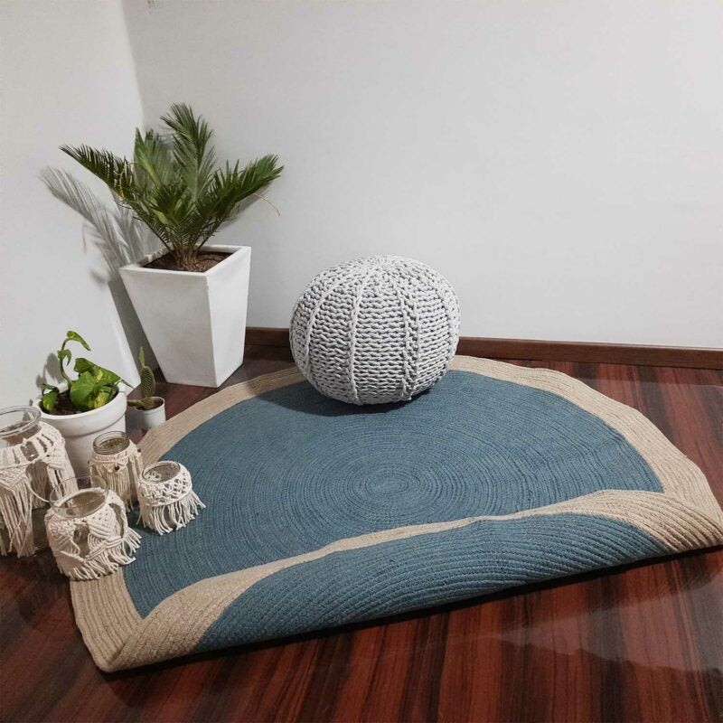 Clearance Sale-Avioni Cotton Handmade Light Blue Area Rug 140CMS (Diameter) round, “Nature Collection” Specially designed for festive season, Handmade by Skilled Artisan, Cotton Rich Vibrant Colors Yarn