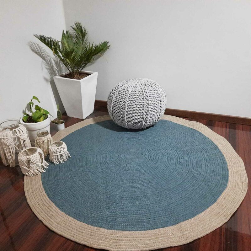Clearance Sale-Avioni Cotton Handmade Light Blue Area Rug 140CMS (Diameter) round, “Nature Collection” Specially designed for festive season, Handmade by Skilled Artisan, Cotton Rich Vibrant Colors Yarn