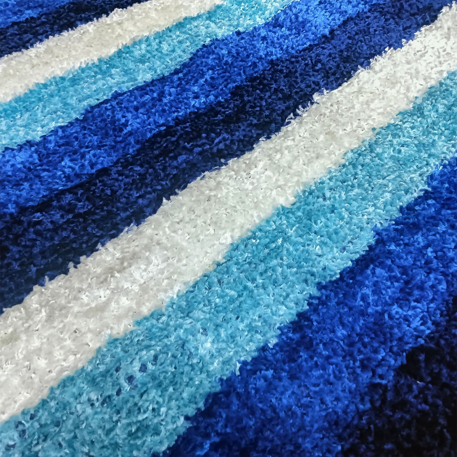 Avioni Handloom Cut Shuttle Rugs by Master Artisans | Feather like Luxurious Silk Soft Touch | Home Washable | Stripes in Shades of Blue and White | Reversible - 3 feet x 5 feet (~90 cm x 150 cm)