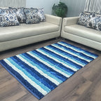 Avioni Handloom Cut Shuttle Rugs by Master Artisans | Feather like Luxurious Silk Soft Touch | Home Washable | Stripes in Shades of Blue and White | Reversible - 3 feet x 5 feet (~90 cm x 150 cm)