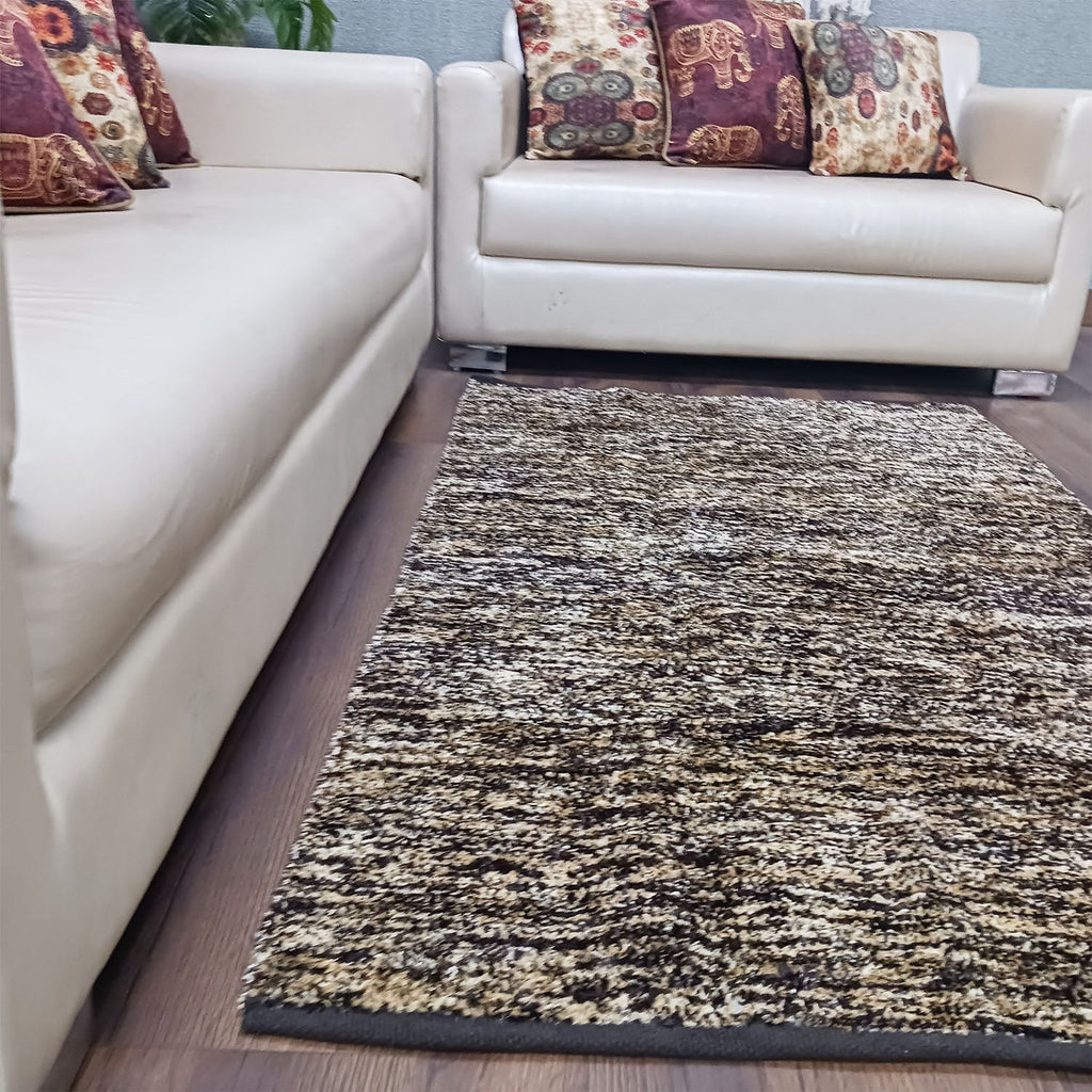 Avioni Handloom Rugs | Master Artisans Work | Feather like Luxurious Silk Soft Touch | Home Washable | Brown White Design | Reversible-90cm x 150cm (~3Feet x 5Feet)