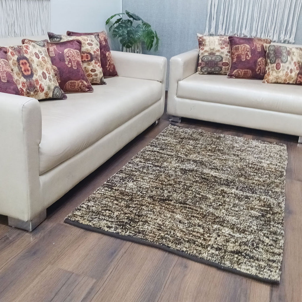 Avioni Handloom Rugs | Master Artisans Work | Feather like Luxurious Silk Soft Touch | Home Washable | Brown White Design | Reversible-90cm x 150cm (~3Feet x 5Feet)