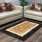 Avioni Handloom Cut Shuttle Rugs by Master Artisans | Feathers like Luxurious Silk Soft Touch  | Home Washable | Double Border in Coffee And Beige | For Living Room Made Reversible - 90cm x 150cm (~3feet x 5feet)