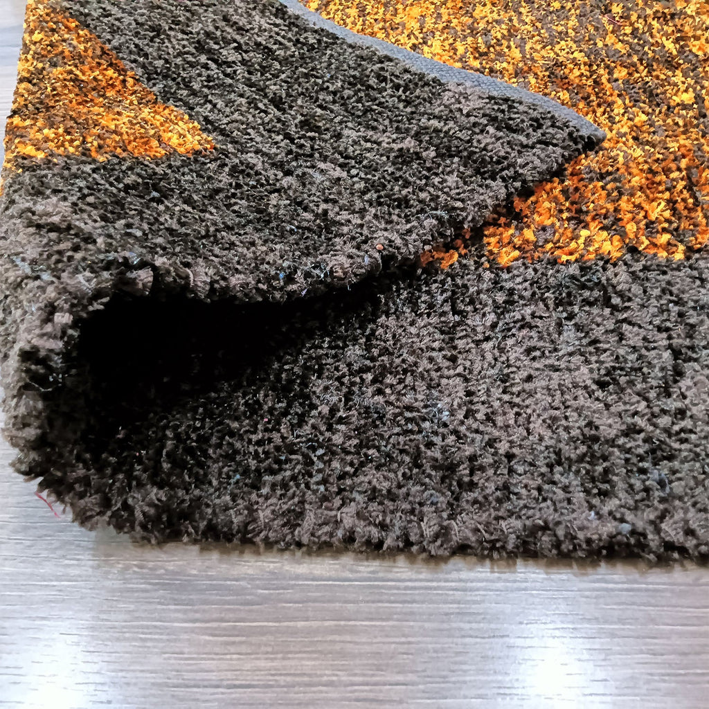 Avioni Handloom Cut Shuttle Rugs | Master Artisans Work | Feather like Luxurious Silk Soft Touch | Home Washable | Coffee and Gold Yellow | Reversible-90cm x 150cm (~3Feet x 5Feet)