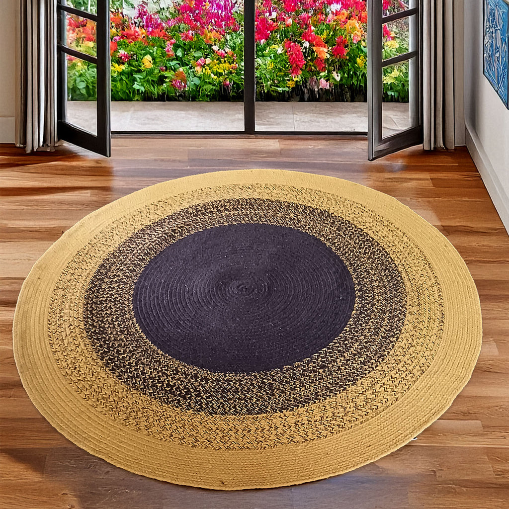 Avioni Cotton Braided Sunflower Look Area Rug 140CMS (Diameter) round, “Nature Collection” Specially designed for festive season, Handmade by Skilled Artisan, Cotton Rich Vibrant Colors Yarn, Thick ribbed construction, Reversible
