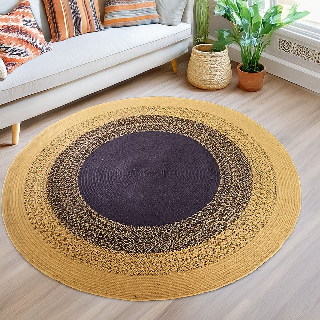 Avioni Cotton Braided Sunflower Look Area Rug 140CMS (Diameter) round, “Nature Collection” Specially designed for festive season, Handmade by Skilled Artisan, Cotton Rich Vibrant Colors Yarn, Thick ribbed construction, Reversible