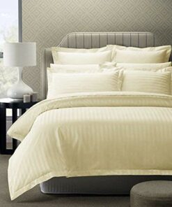 Double Bed Sheet 100% Cotton 200 TC Plain Satin Stripes in Beige Colour in Avioni Packing-225cm x 250cm