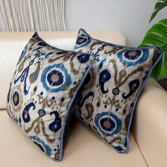 Cushion Cover with Filler – Ikat Beautiful Design -40cm x 40cm (~16″ x 16″) – Set of 2