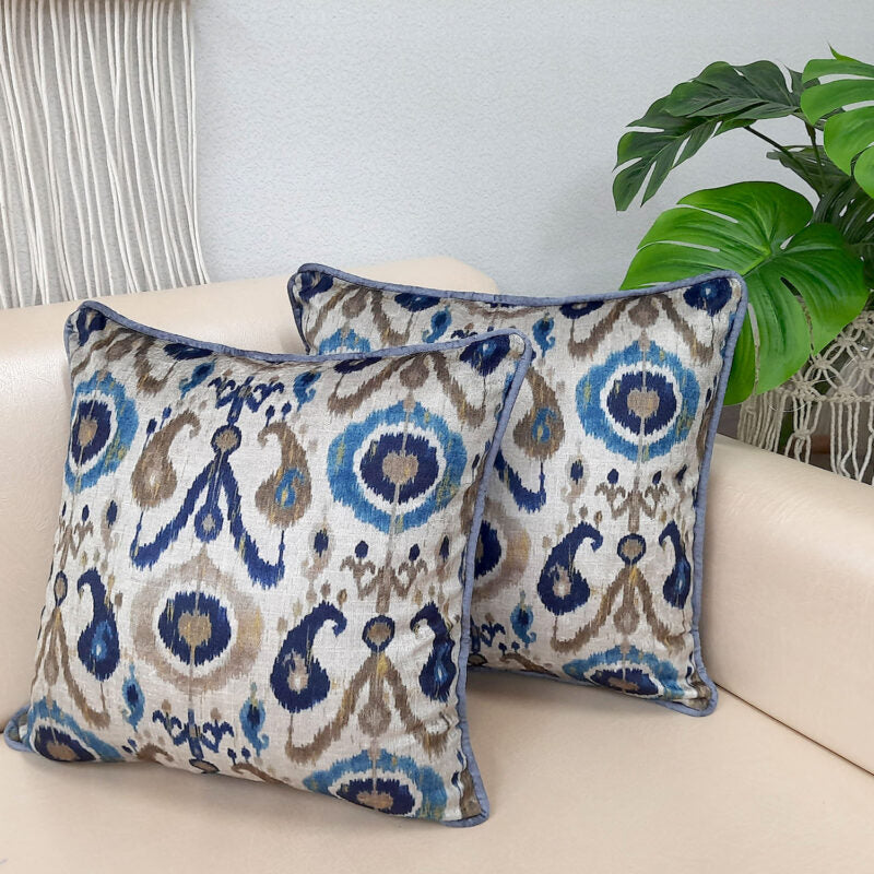Cushion Cover with Filler – Ikat Beautiful Design -40cm x 40cm (~16″ x 16″) – Set of 2