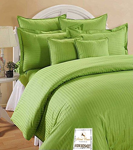Double Bed Sheet 100% Cotton 200 TC Plain Satin Stripes in Olive Green Colour in Avioni Packing