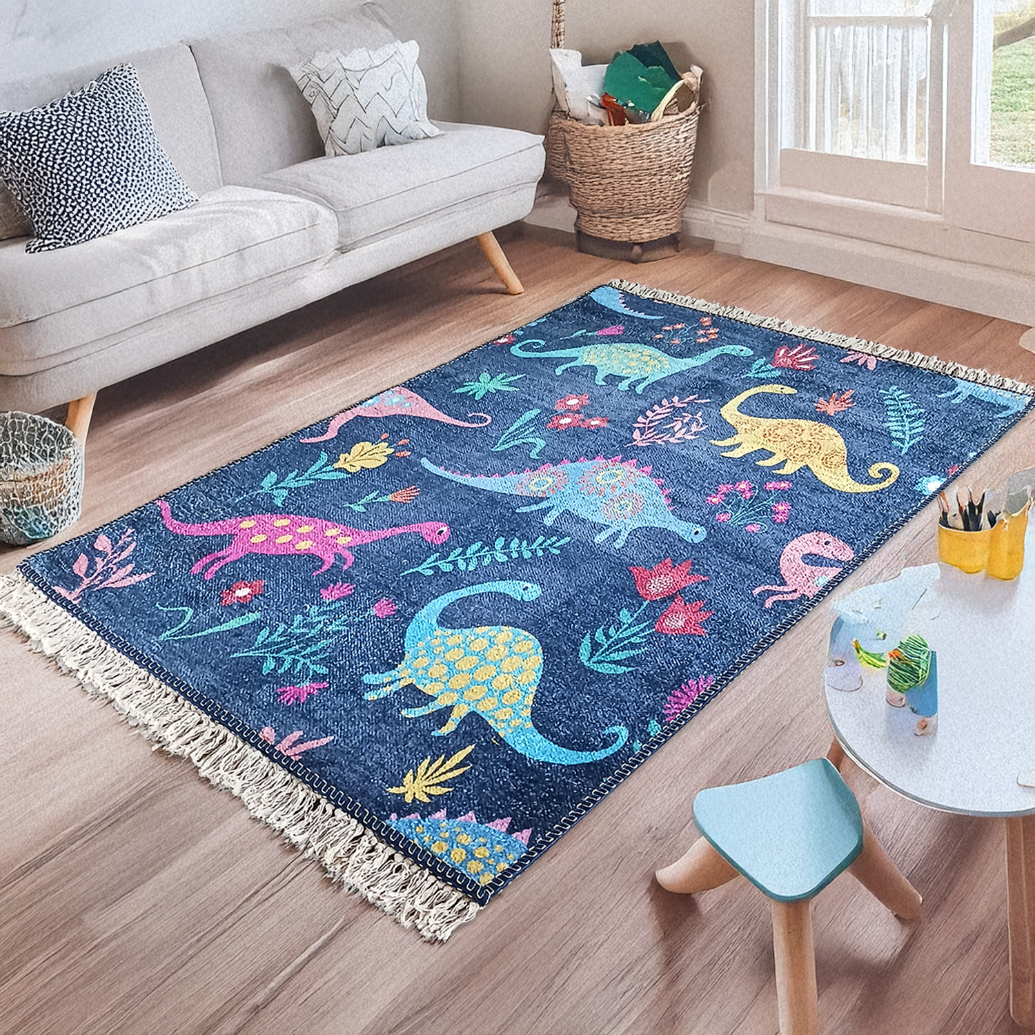 Avioni Carpets Silk- Kids Collection Dinosaurs in The Room- Multiple Sizes