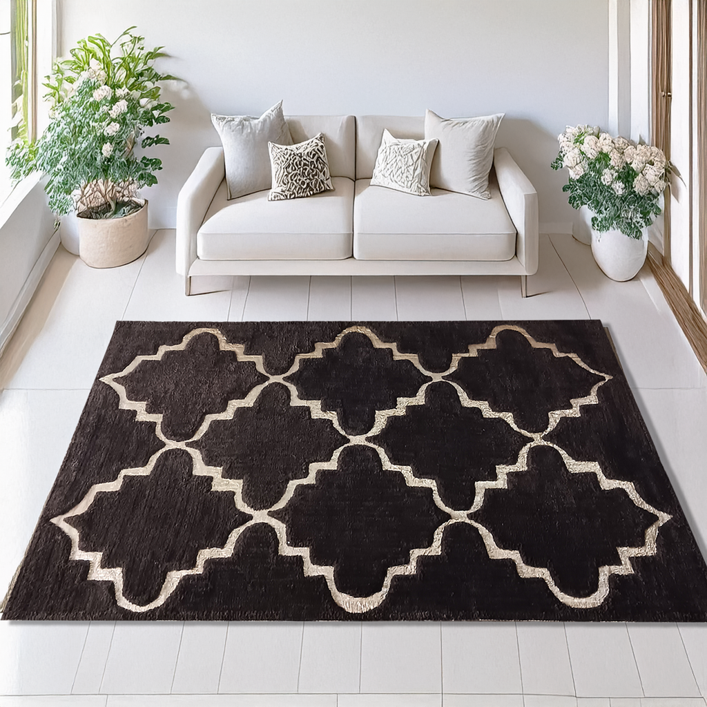Avioni Divine Collection | Luxury Golden Touch With Coffee Moroccan Design Soft And Plush Handmade Living Room Rugs | Different Sizes | Carpet for Living Room