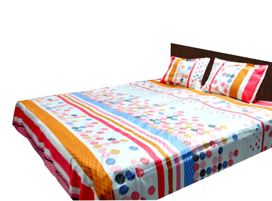 Double Bed Sheet 200 Tc 100% Fine Cotton Peach Rounds By Avioni-225X250 cms