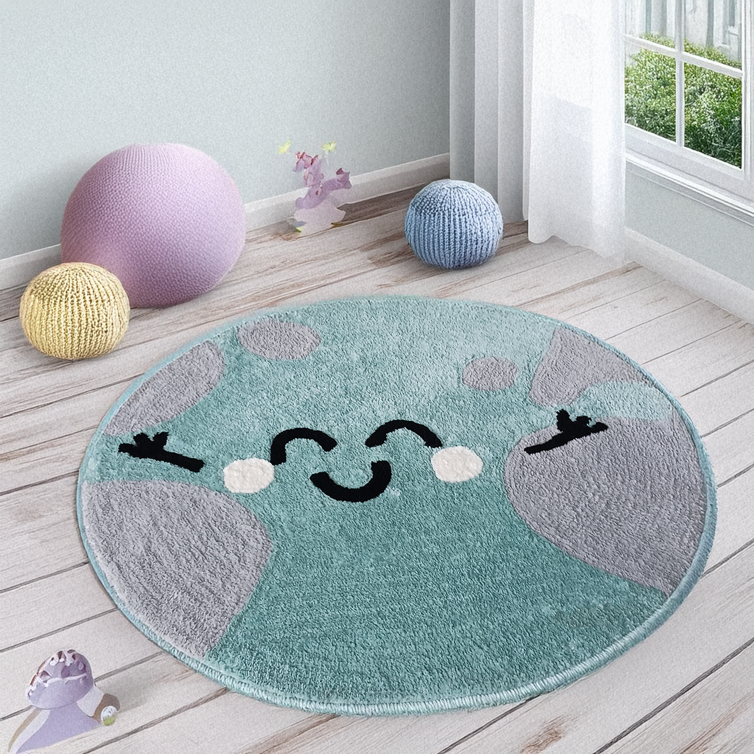 Earth Hug Me Soft Kids Rug for Nursery & Playroom - Washable and Anti Slip Backing- 90 cm x 90 cm
