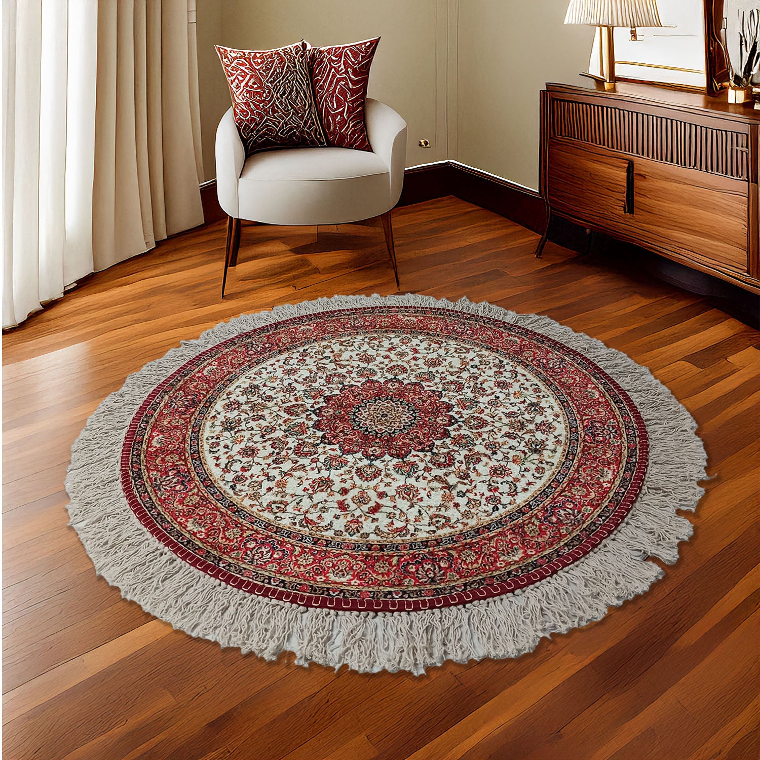 Avioni Persian Carpets For Living Room – Round -Red Floral