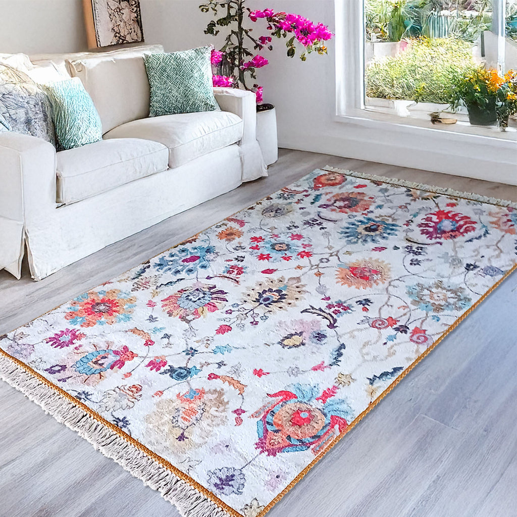 Faux Silk Carpet Ethnic Floral Design – Living Room Rug – Avioni