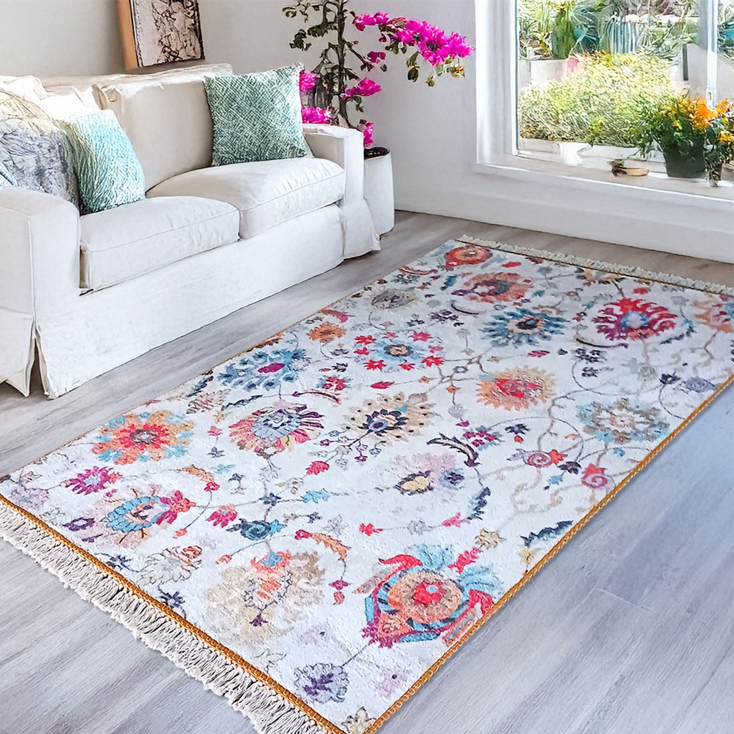 Faux Silk Carpet Ethnic Floral Design – Living Room Rug – Avioni