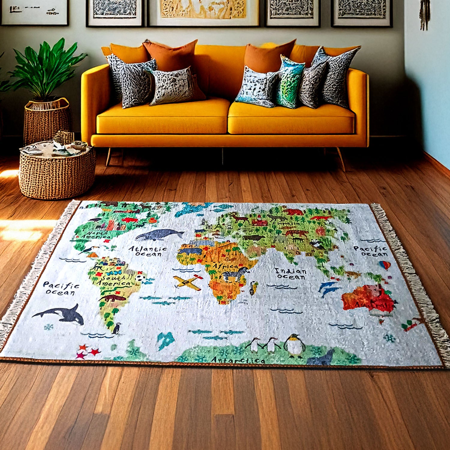 Silk Carpet Kids Collection – World Map In Kids Room Rug – Avioni
