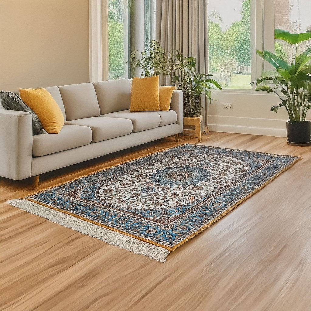 Silk Carpet Persian Design Collection Light Blue Beige – Living Room Rug -Avioni