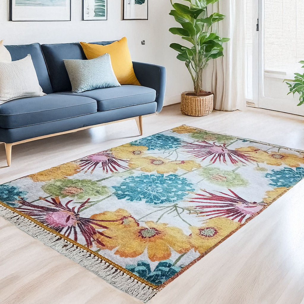 Faux Silk Carpet Beautiful Floral Design - Carpet for Living Room - Avioni