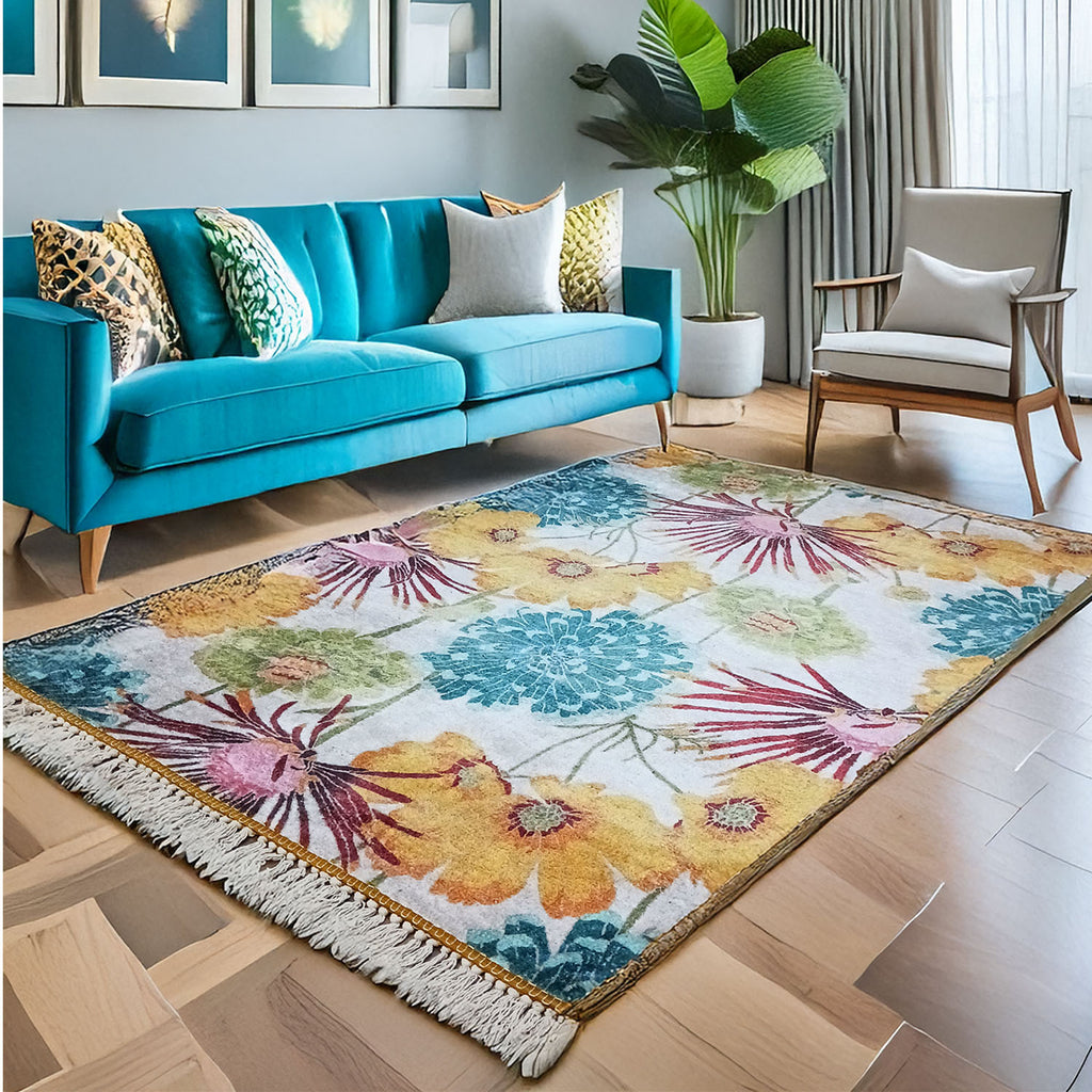 Faux Silk Carpet Beautiful Floral Design - Carpet for Living Room - Avioni