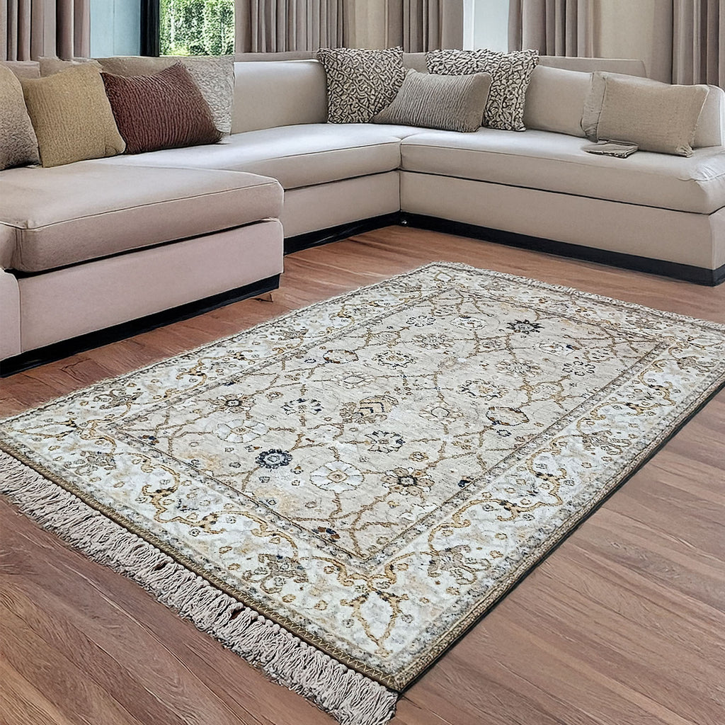 Avioni Faux Silk Carpet for Your Living Room | Persian Design | Washable Rug | Earthy Elegance Collection