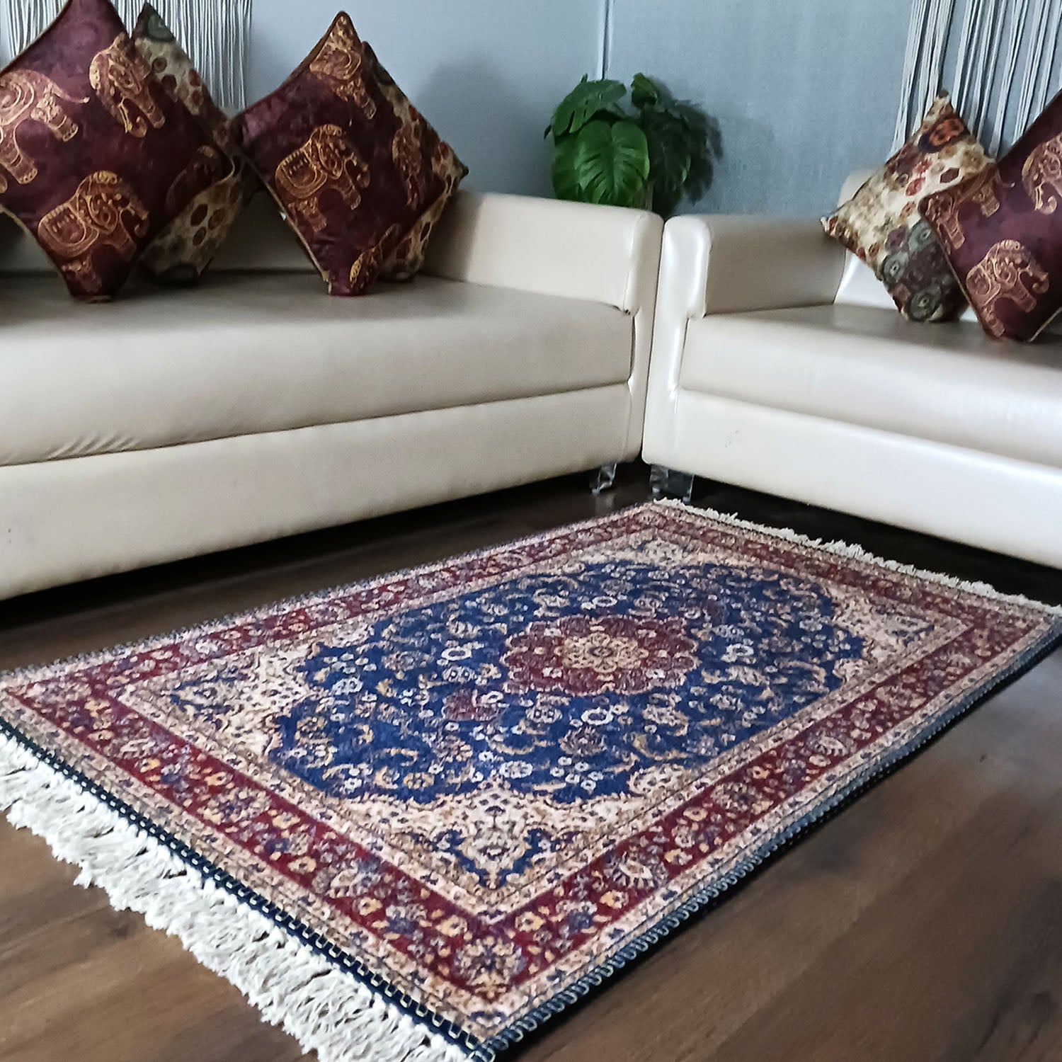 Silk Carpet Persian Design Collection Red and Blue – Living Room Rug -Avioni
