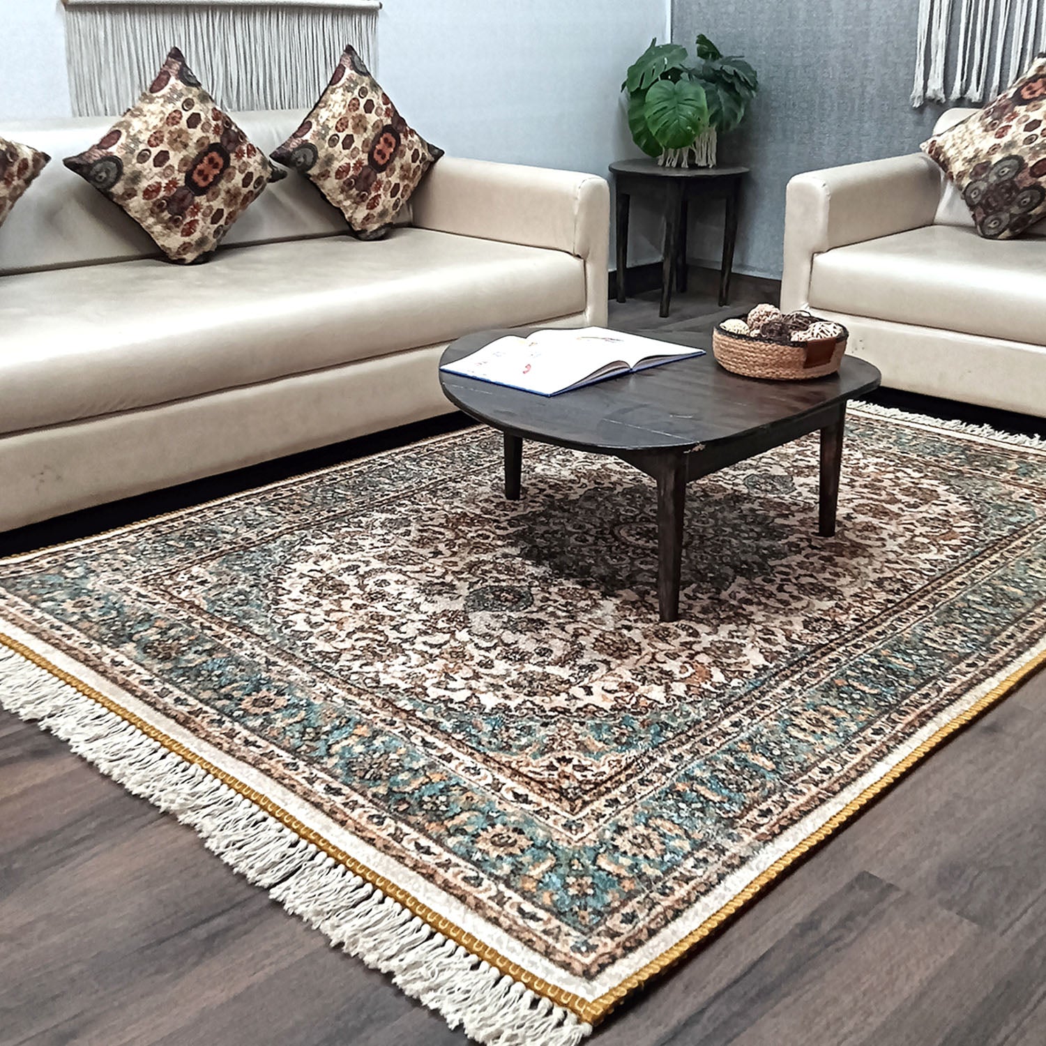 Silk Carpet Persian Design Collection Green And Beige – Living Room Ru