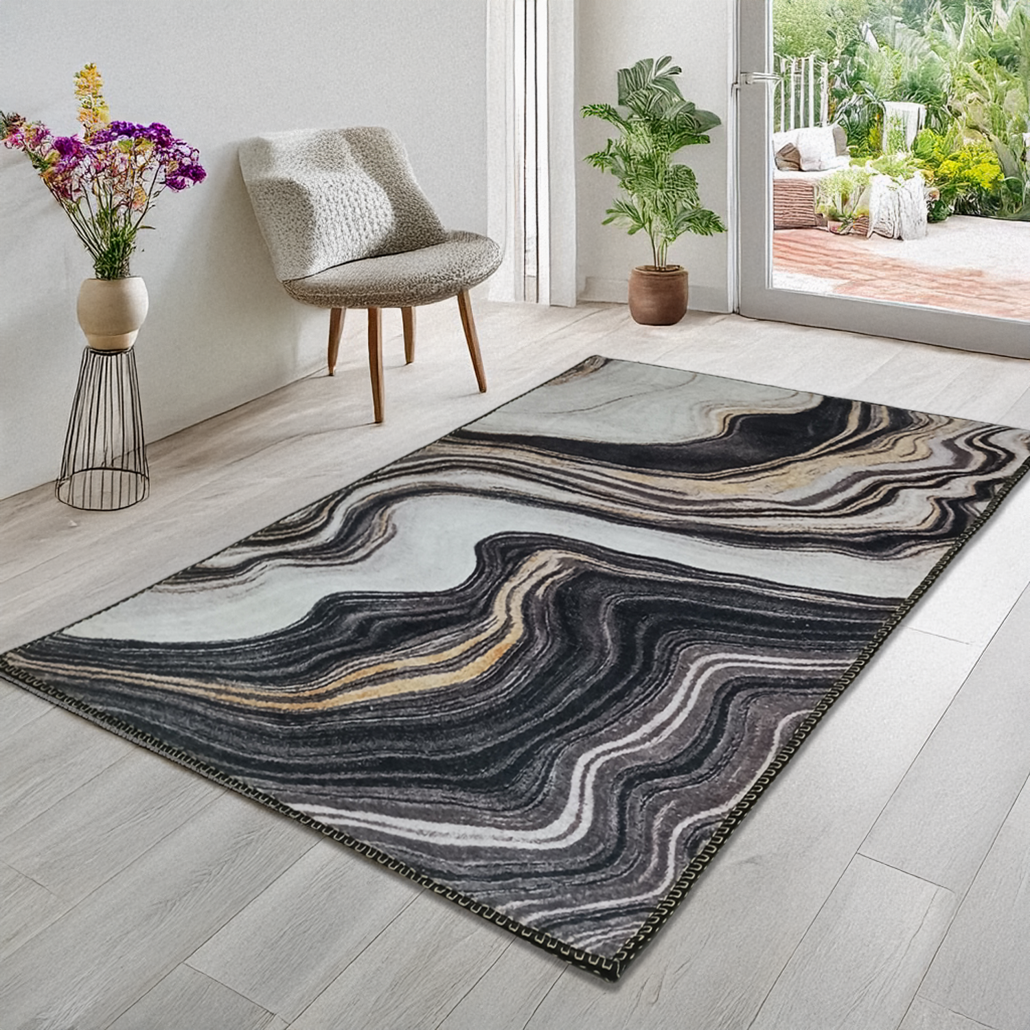 Avioni Faux Silk Carpet for a Stylish and Modern Living Room Marble Look theme | Durable and Washable